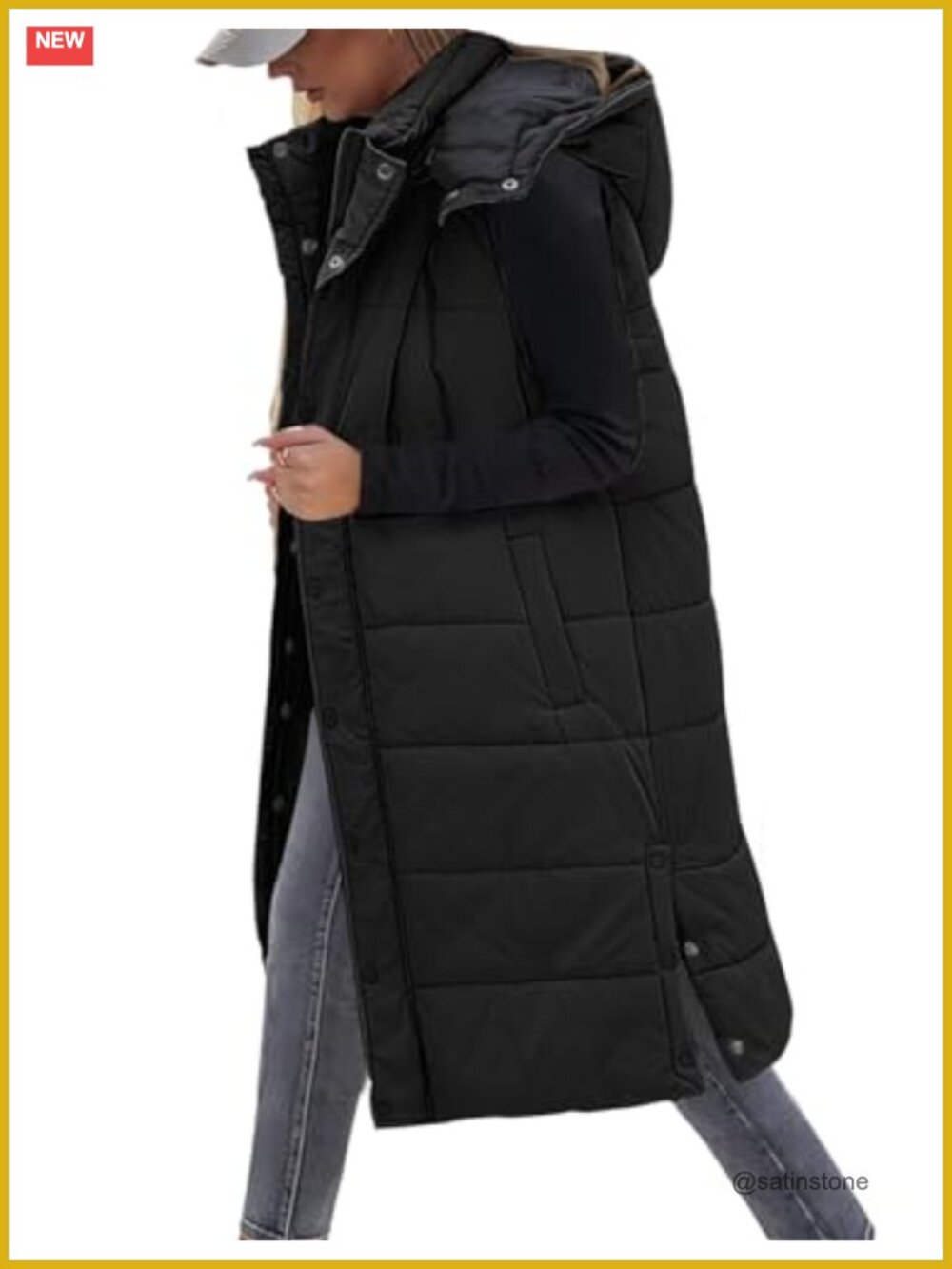 UMIPUBO Women's Long Puffer Vest Sleeveless Quilted Full-Zip Hooded Gilet
